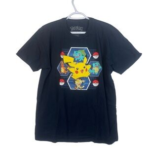 Pokémon Pikachu Black Unisex Shirt Sleeve Cotton T-Shirt Size Large